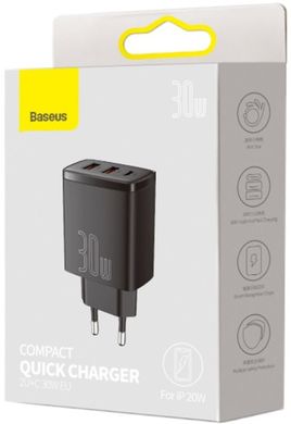 Baseus Compact Quick Charger 2xUSB U+C 30W Black (CCXJ-E01) 329793 фото