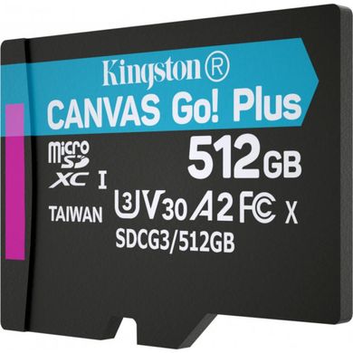 Kingston 512 GB microSDXC class 10 UHS-I U3 Canvas Go! Plus SDCG3/512GBSP 323530 фото