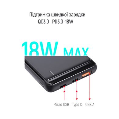 ColorWay 10000 mAh Slim USB QC3.0 + USB-C Power Delivery 18W Black (CW-PB100LPG3BK-PD) 326634 фото