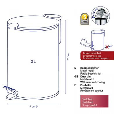 Відро для сміття KELA Mats, пастельно-червоний, 3 л (23618) 4025457236181 фото