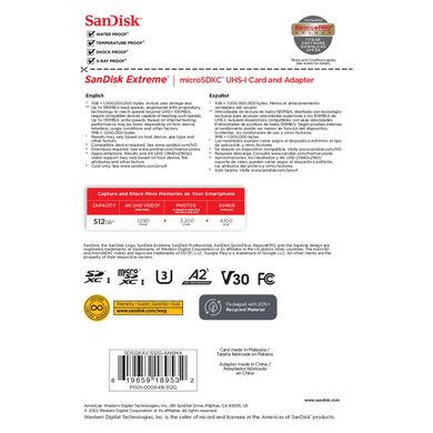 SanDisk 512 GB microSDXC UHS-I U3 V30 A2 Extreme + SD-Adapter (SDSQXAV-512G-GN6MA) 323243 фото